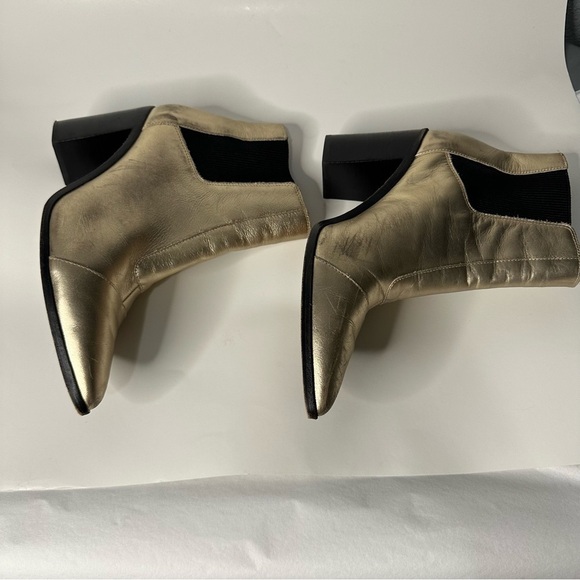 Schutz Happy Platina Gold Leather Chelsea Block Booties Pointed Toe Formal - Picture 6 of 14